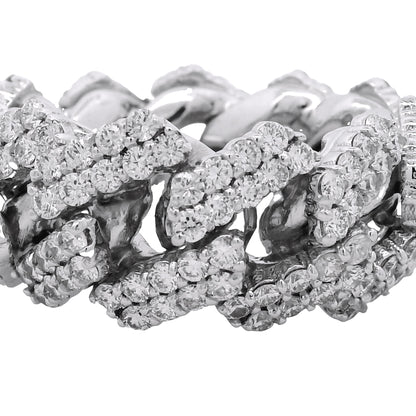14k White Gold 6.95ctw Natural Round Diamond Cuban Link Ring