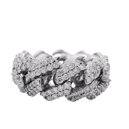 14k White Gold 6.95ctw Natural Round Diamond Cuban Link Ring