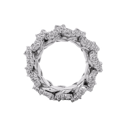 14k White Gold 6.95ctw Natural Round Diamond Cuban Link Ring