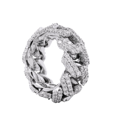 14k White Gold 6.95ctw Natural Round Diamond Cuban Link Ring