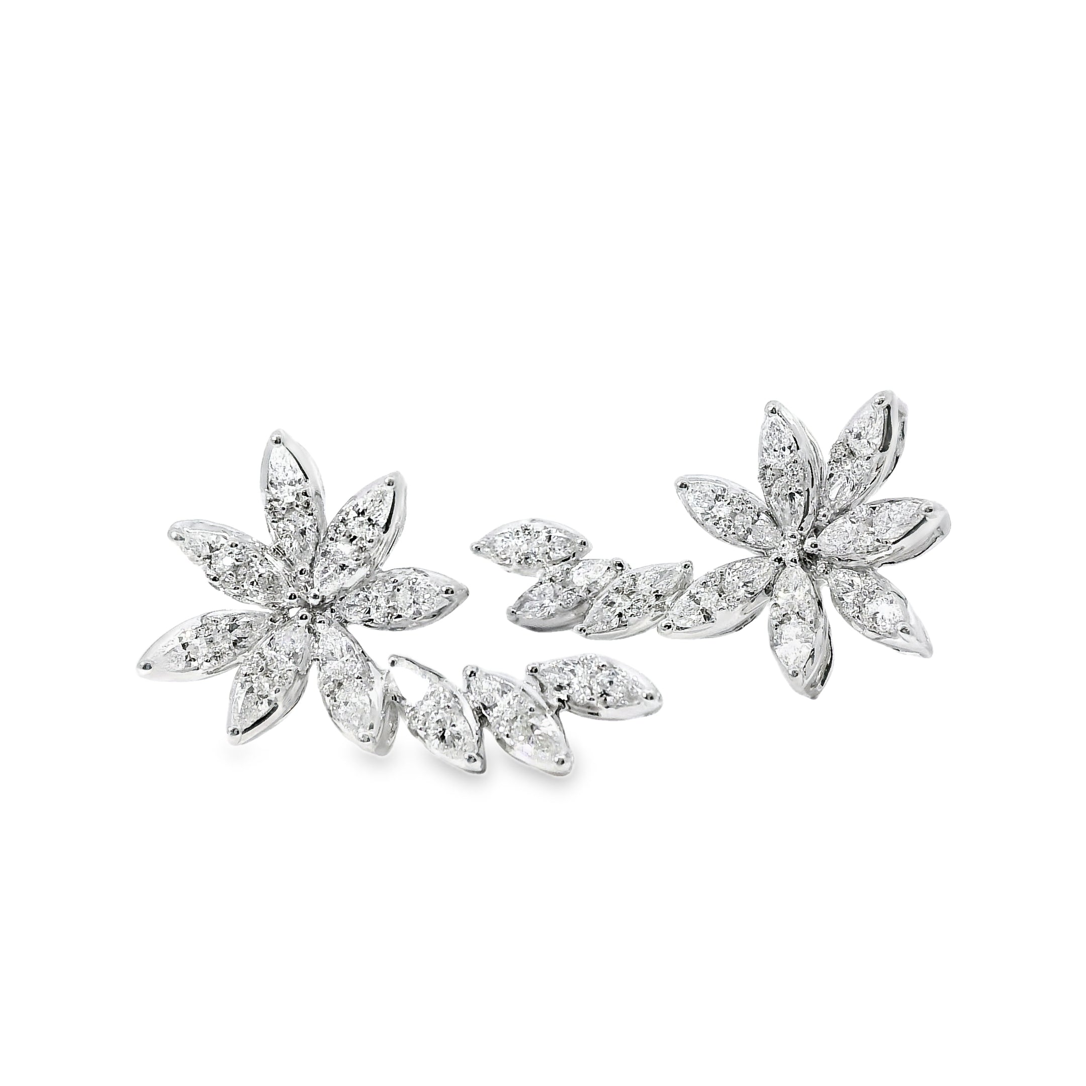 14k White Gold 2.14ctw Natural Multi Cut Diamond Flower Dangle Earrings