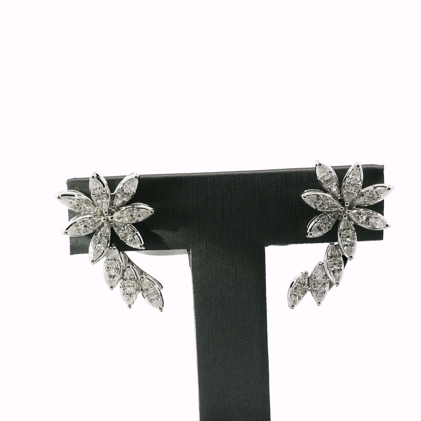 14k White Gold 2.14ctw Natural Multi Cut Diamond Flower Dangle Earrings