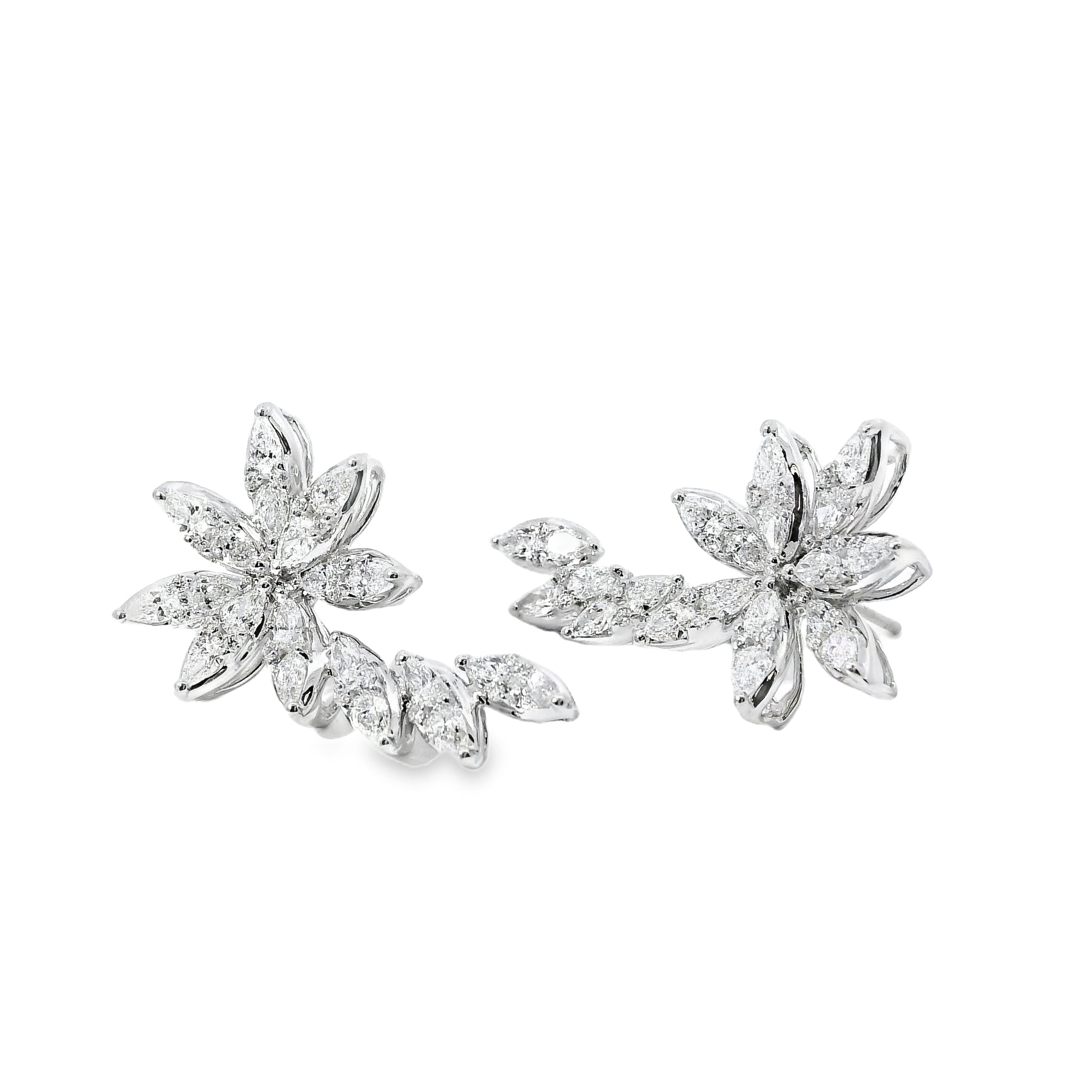14k White Gold 2.14ctw Natural Multi Cut Diamond Flower Dangle Earrings