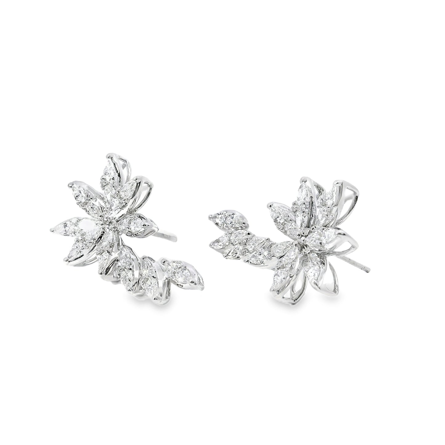 14k White Gold 2.14ctw Natural Multi Cut Diamond Flower Dangle Earrings