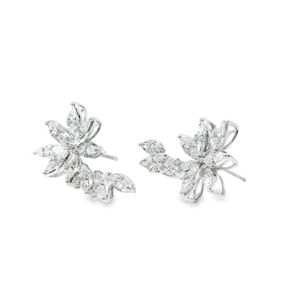 14k White Gold 2.14ctw Natural Multi Cut Diamond Flower Dangle Earrings