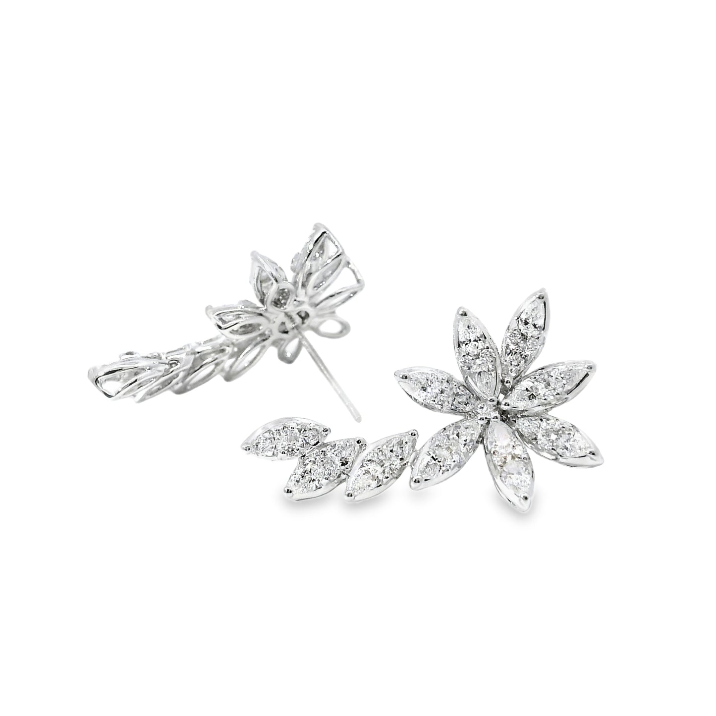 14k White Gold 2.14ctw Natural Multi Cut Diamond Flower Dangle Earrings