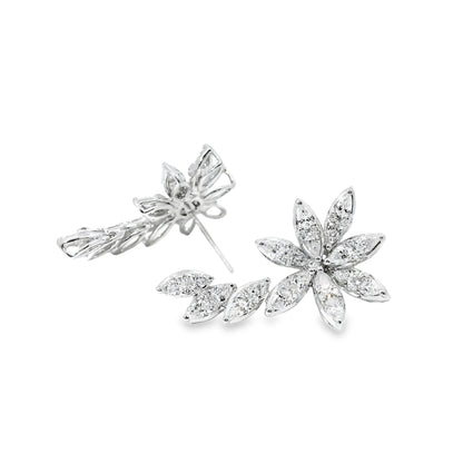 14k White Gold 2.14ctw Natural Multi Cut Diamond Flower Dangle Earrings