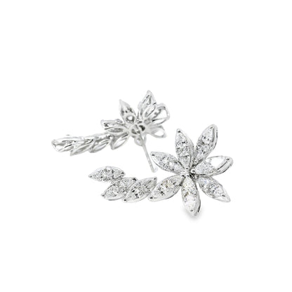 14k White Gold 2.14ctw Natural Multi Cut Diamond Flower Dangle Earrings