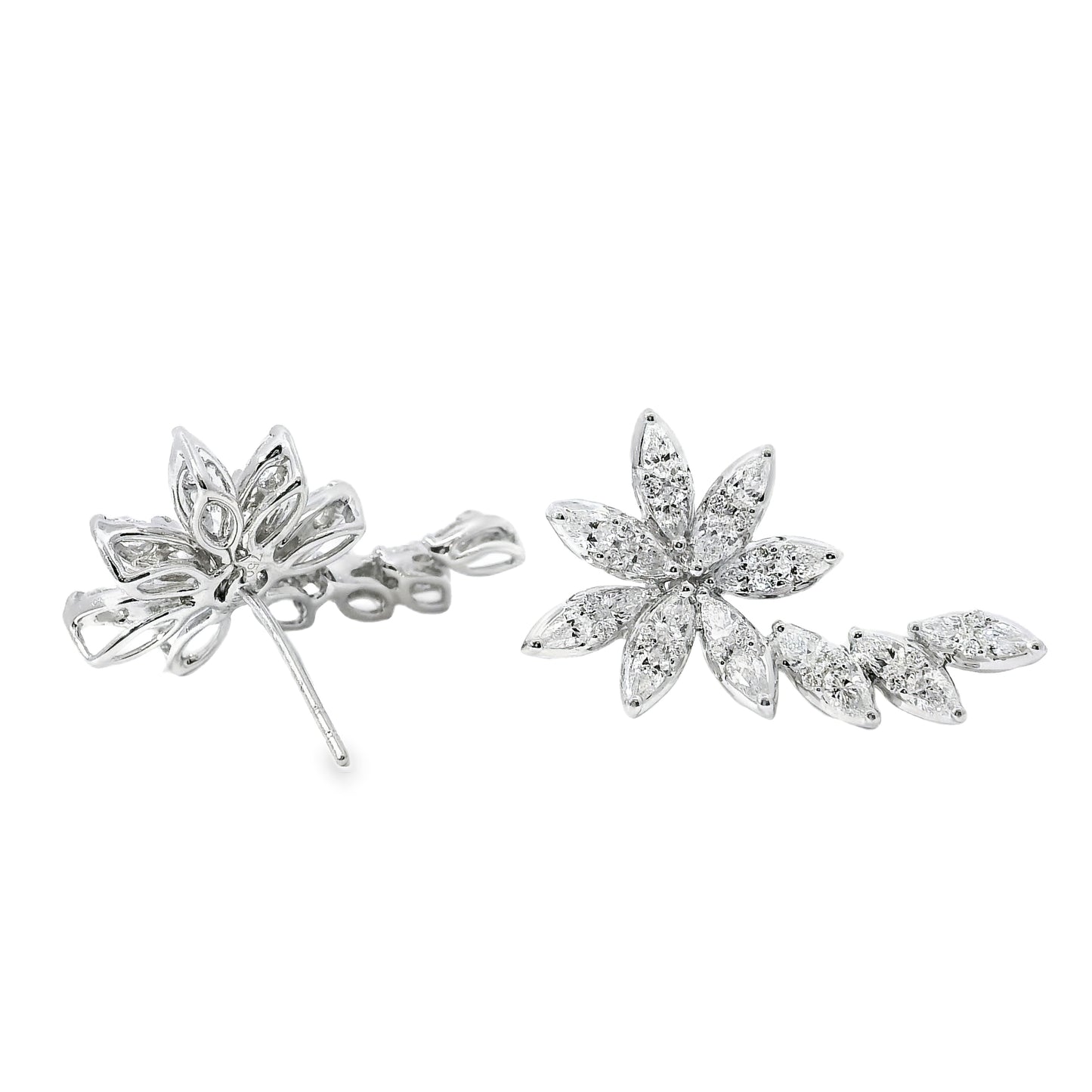 14k White Gold 2.14ctw Natural Multi Cut Diamond Flower Dangle Earrings