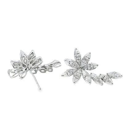 14k White Gold 2.14ctw Natural Multi Cut Diamond Flower Dangle Earrings