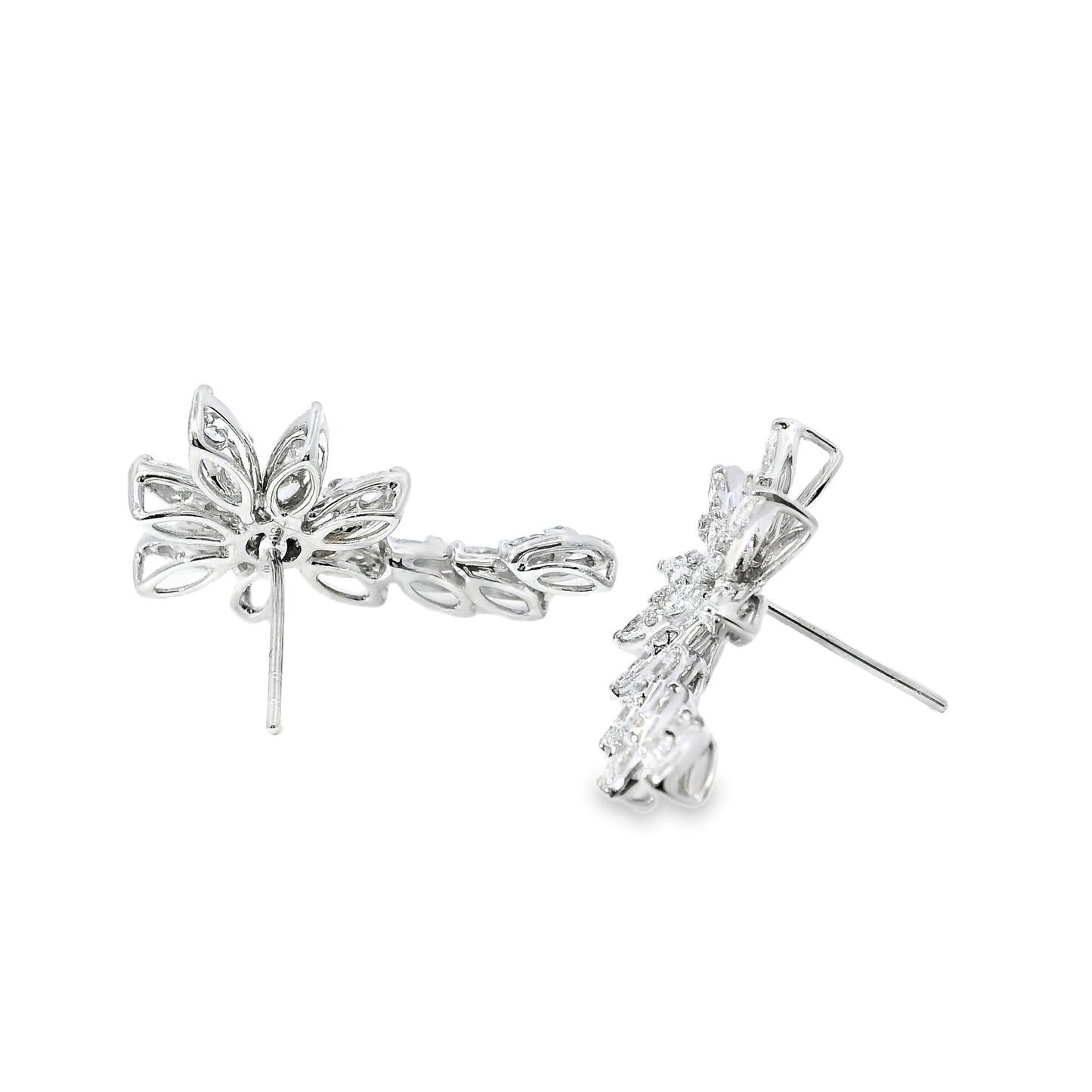 14k White Gold 2.14ctw Natural Multi Cut Diamond Flower Dangle Earrings