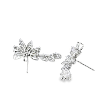 14k White Gold 2.14ctw Natural Multi Cut Diamond Flower Dangle Earrings