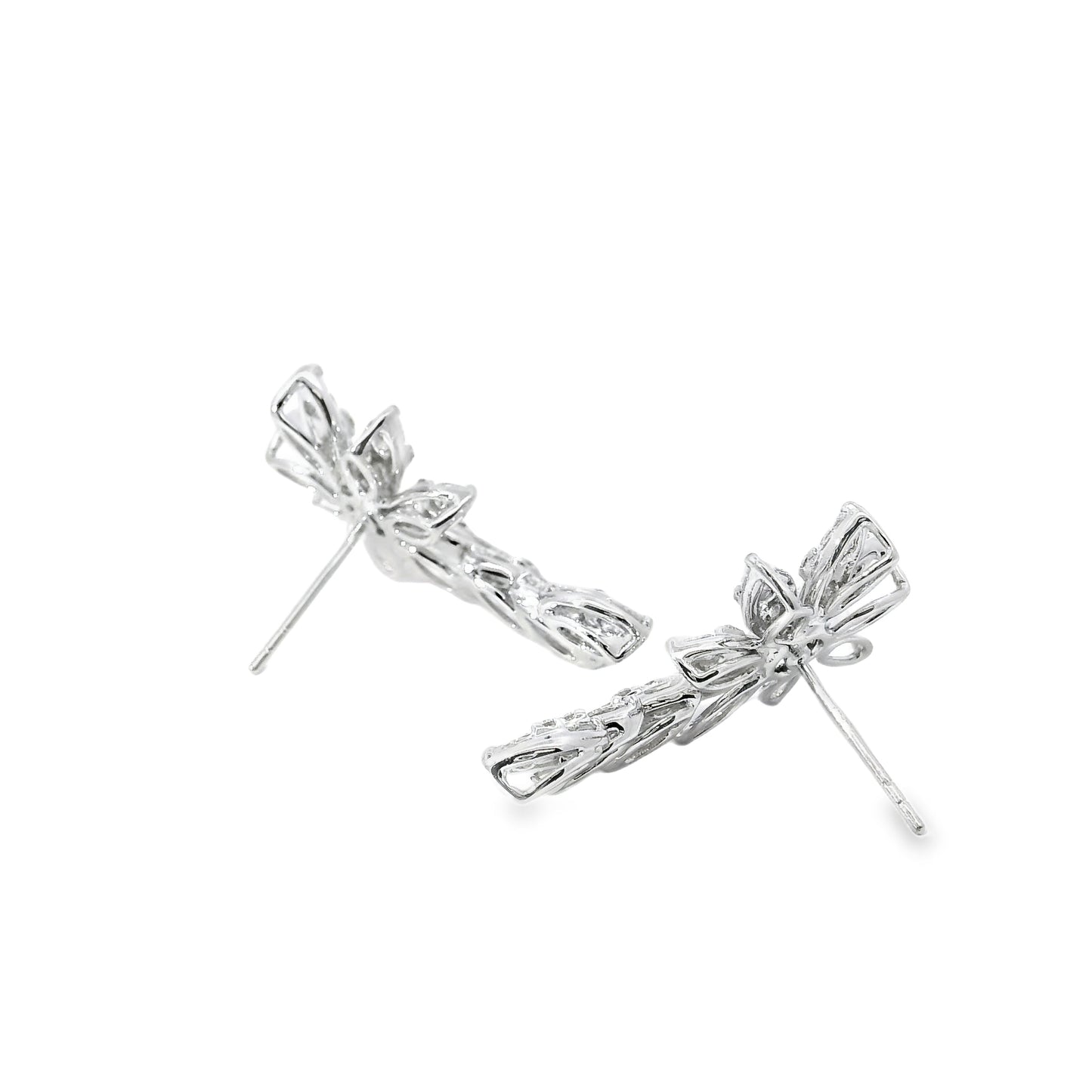 14k White Gold 2.14ctw Natural Multi Cut Diamond Flower Dangle Earrings