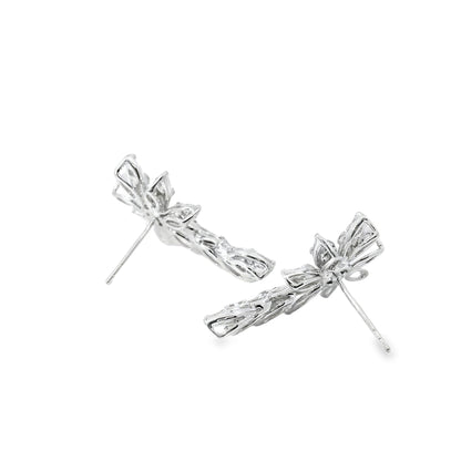 14k White Gold 2.14ctw Natural Multi Cut Diamond Flower Dangle Earrings