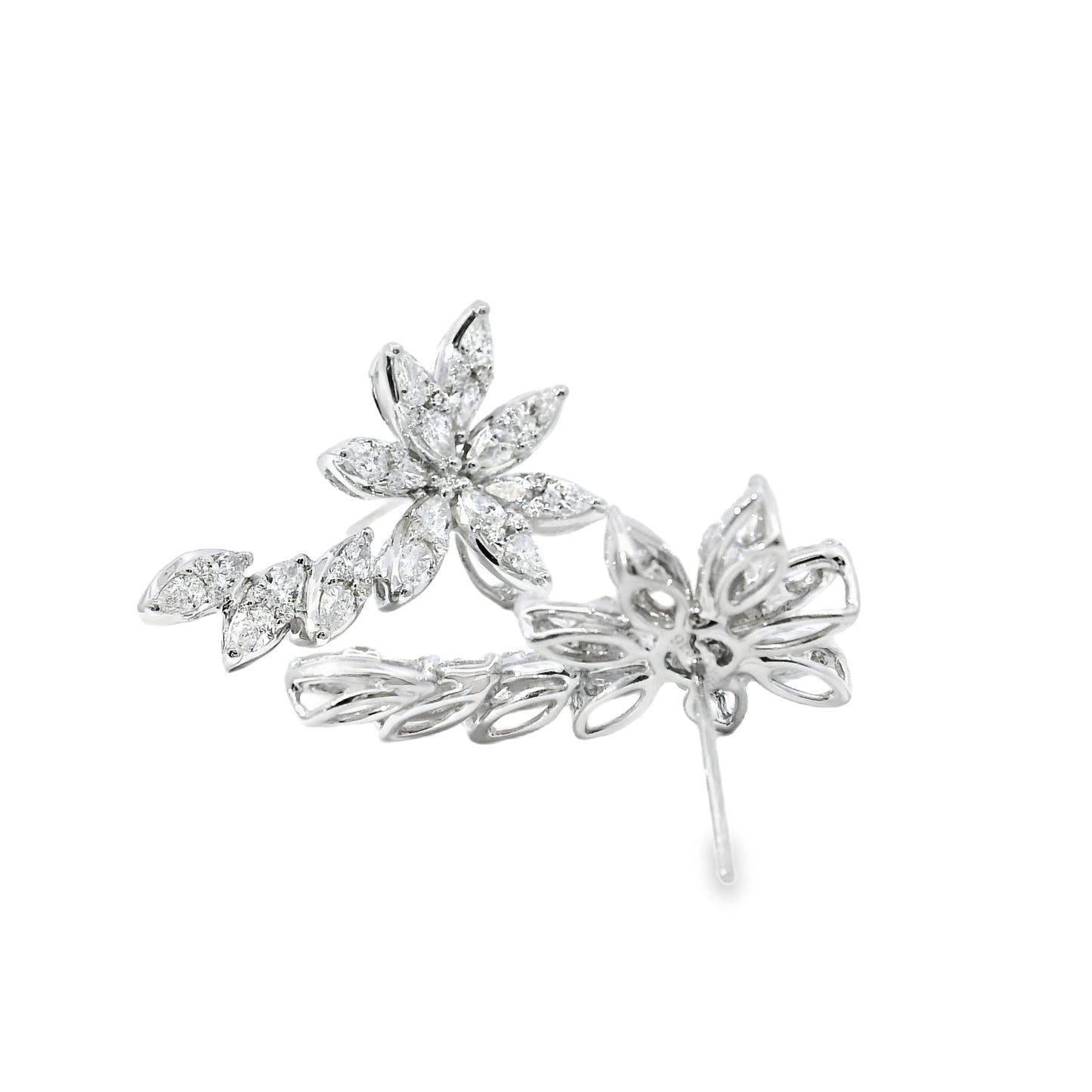 14k White Gold 2.14ctw Natural Multi Cut Diamond Flower Dangle Earrings