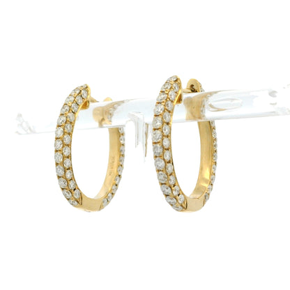 18k Yellow Gold 3.79ctw Natural Round Diamond Oval Hoop Earrings