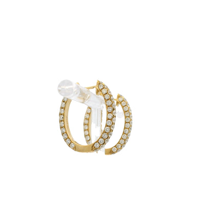 18k Yellow Gold 3.79ctw Natural Round Diamond Oval Hoop Earrings
