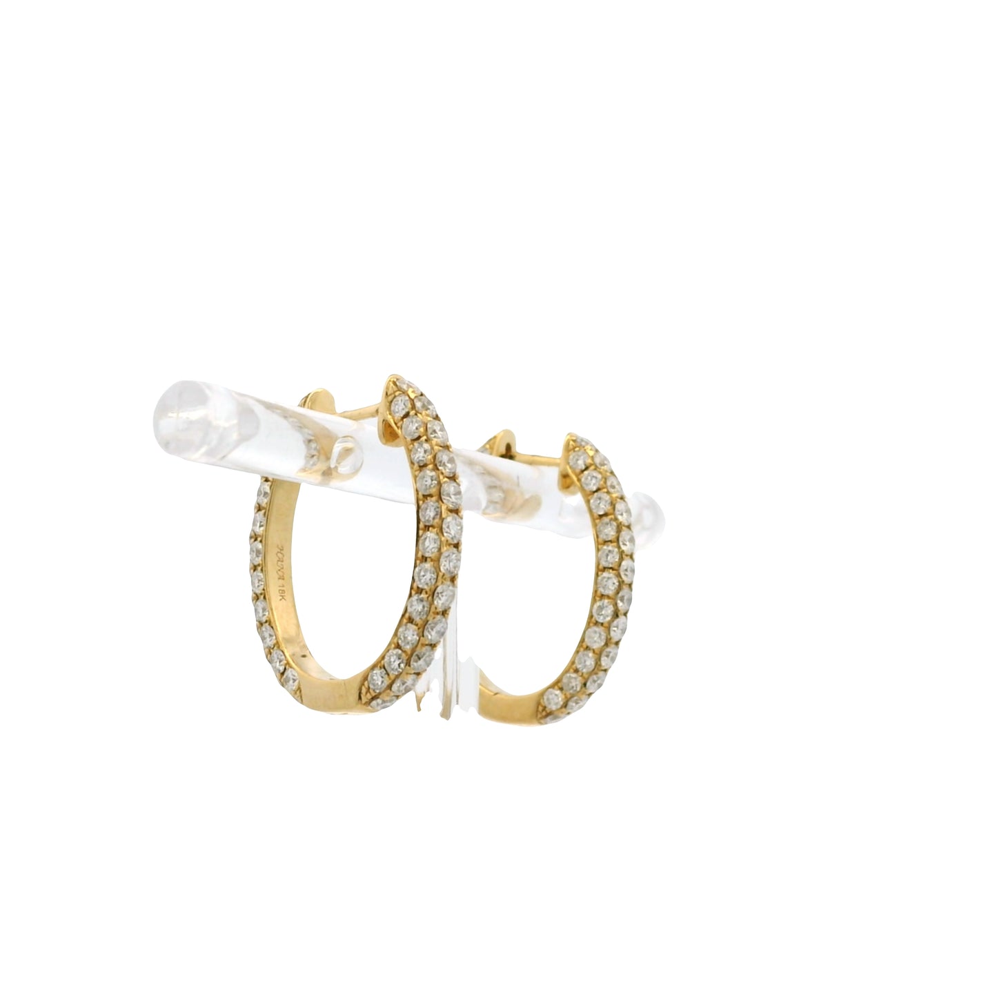 18k Yellow Gold 3.79ctw Natural Round Diamond Oval Hoop Earrings