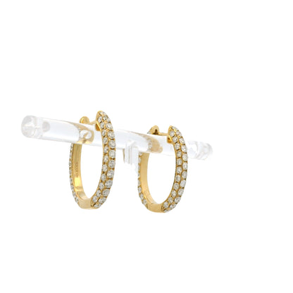 18k Yellow Gold 3.79ctw Natural Round Diamond Oval Hoop Earrings