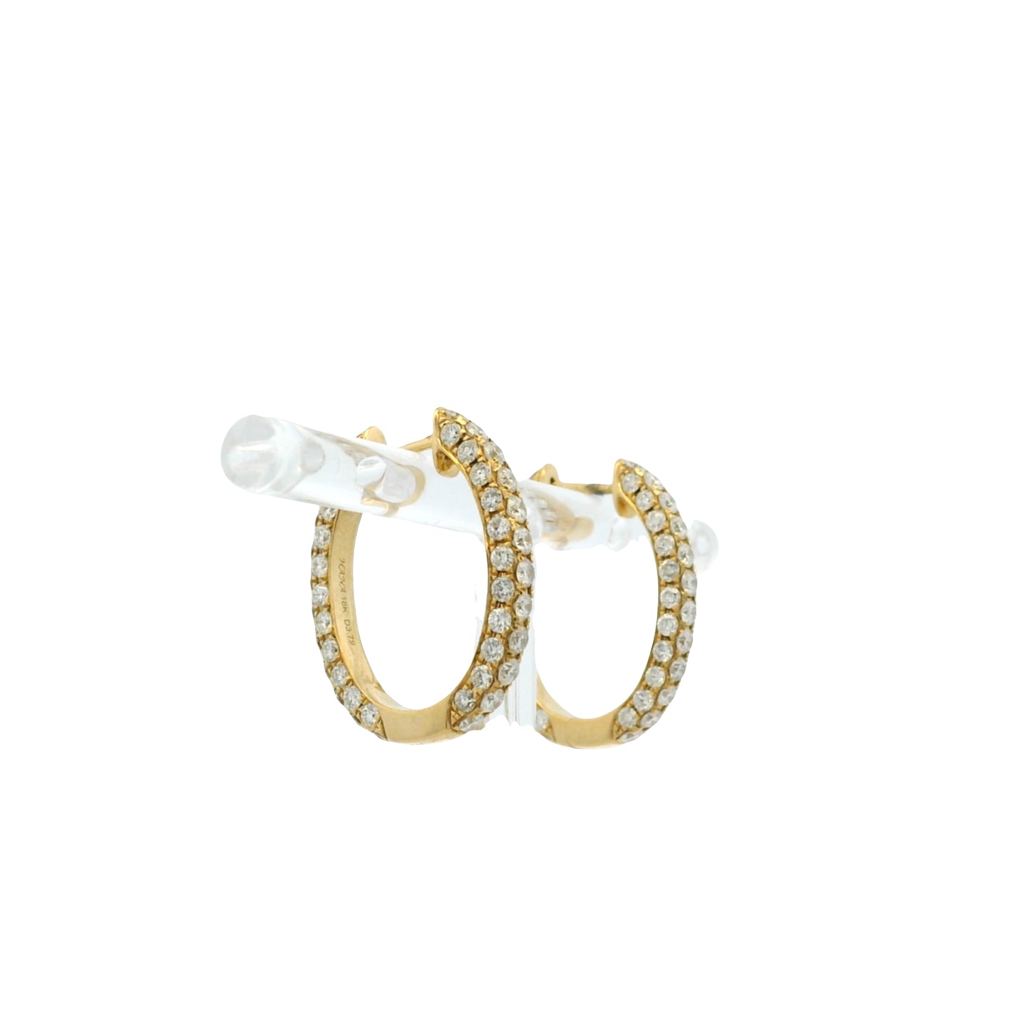 18k Yellow Gold 3.79ctw Natural Round Diamond Oval Hoop Earrings