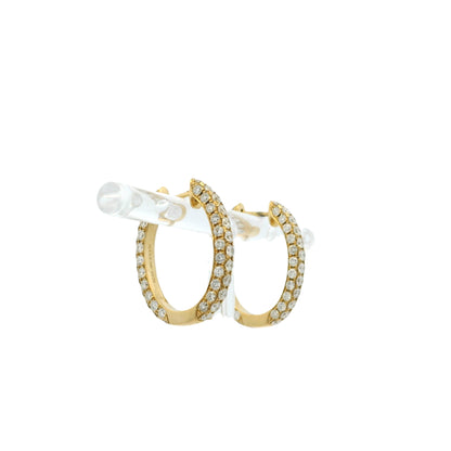 18k Yellow Gold 3.79ctw Natural Round Diamond Oval Hoop Earrings