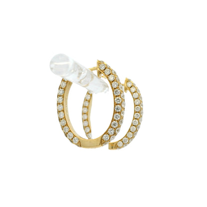 18k Yellow Gold 3.79ctw Natural Round Diamond Oval Hoop Earrings