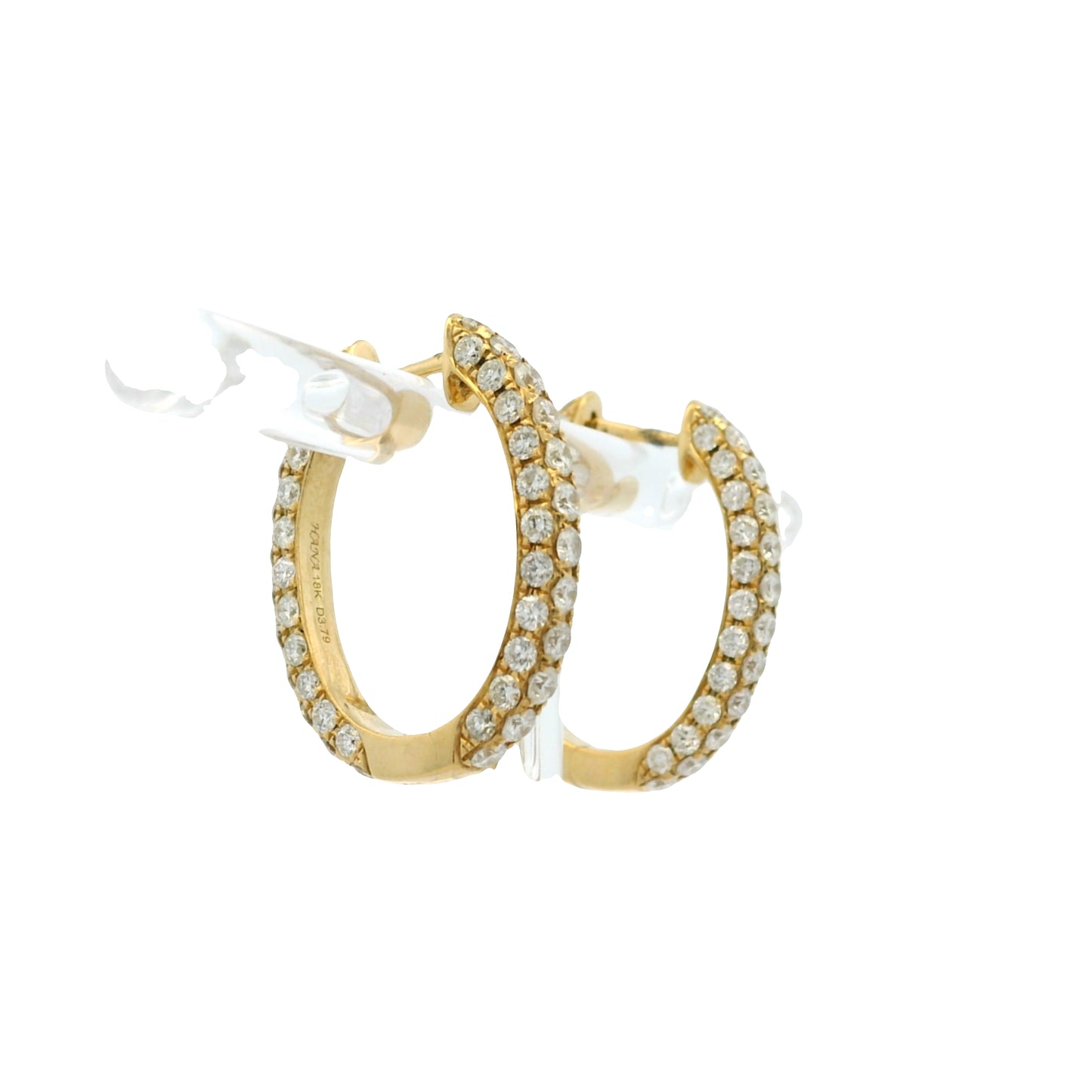 18k Yellow Gold 3.79ctw Natural Round Diamond Oval Hoop Earrings