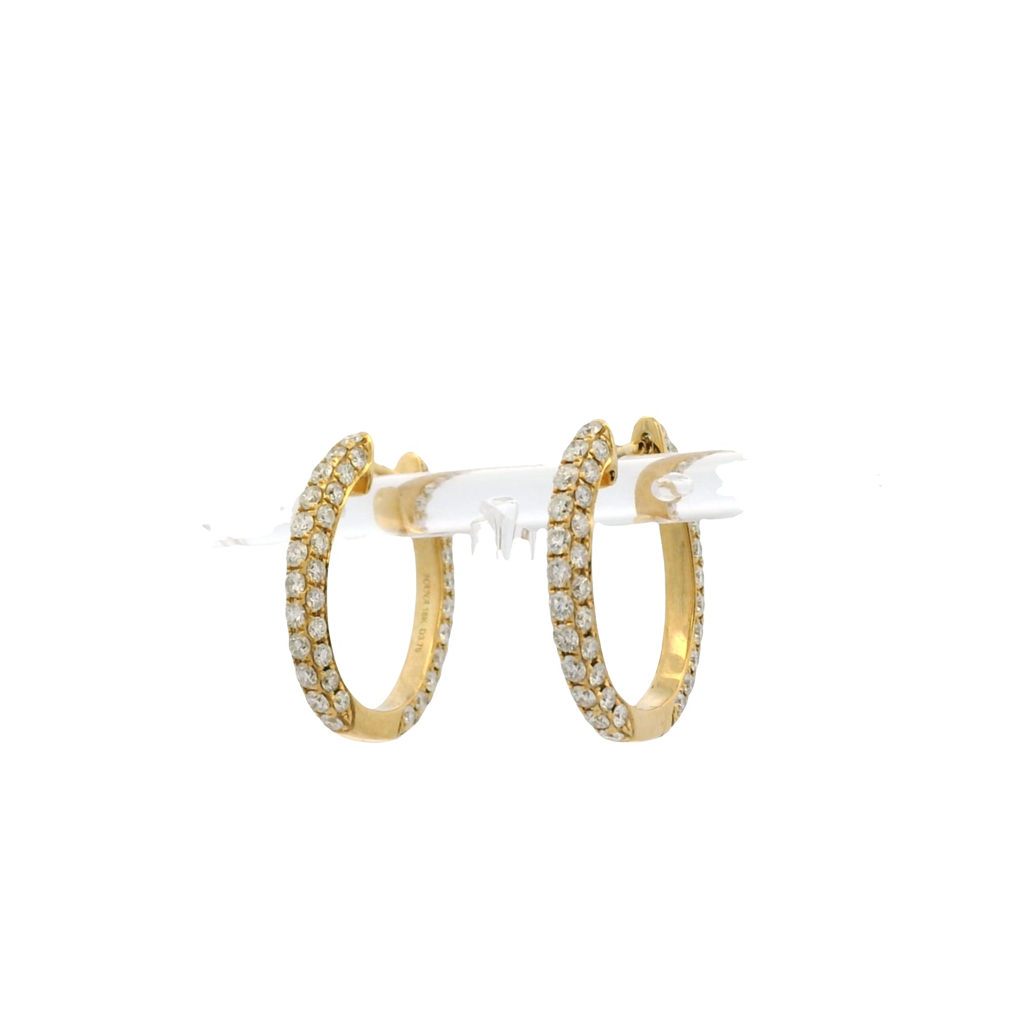 18k Yellow Gold 3.79ctw Natural Round Diamond Oval Hoop Earrings