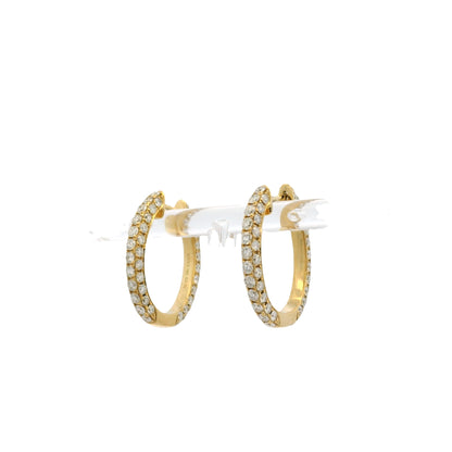 18k Yellow Gold 3.79ctw Natural Round Diamond Oval Hoop Earrings