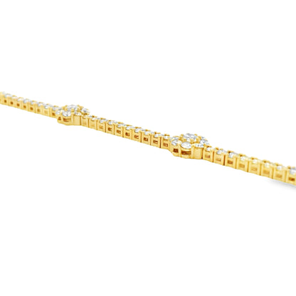 14k Yellow Gold 4.10ctw Round Diamond and 0.75ctw Diamond Flower Tennis Bracelet
