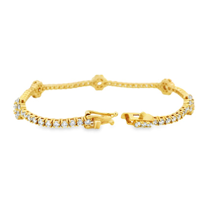 14k Yellow Gold 4.10ctw Round Diamond and 0.75ctw Diamond Flower Tennis Bracelet