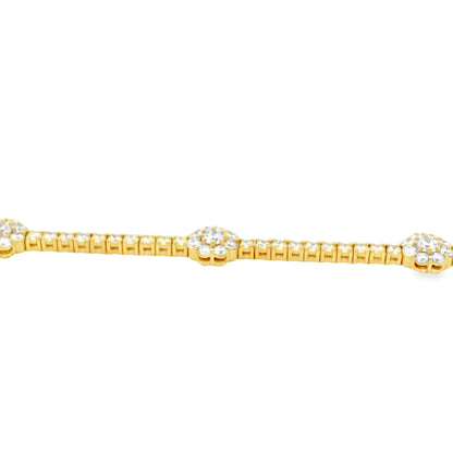14k Yellow Gold 4.10ctw Round Diamond and 0.75ctw Diamond Flower Tennis Bracelet