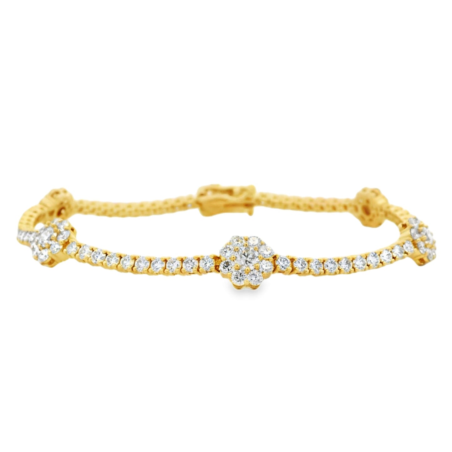 14k Yellow Gold 4.10ctw Round Diamond and 0.75ctw Diamond Flower Tennis Bracelet