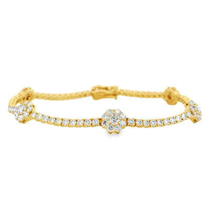 14k Yellow Gold 4.10ctw Round Diamond and 0.75ctw Diamond Flower Tennis Bracelet