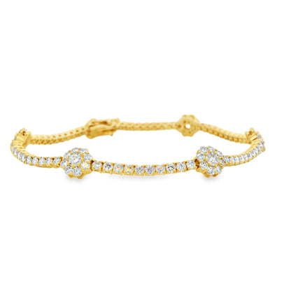 14k Yellow Gold 4.10ctw Round Diamond and 0.75ctw Diamond Flower Tennis Bracelet