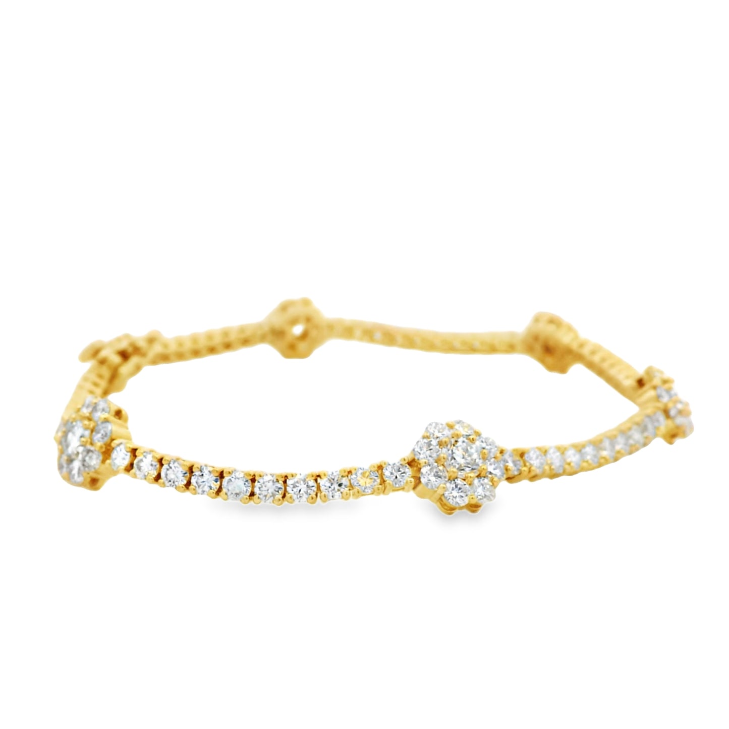 14k Yellow Gold 4.10ctw Round Diamond and 0.75ctw Diamond Flower Tennis Bracelet