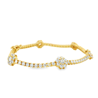 14k Yellow Gold 4.10ctw Round Diamond and 0.75ctw Diamond Flower Tennis Bracelet
