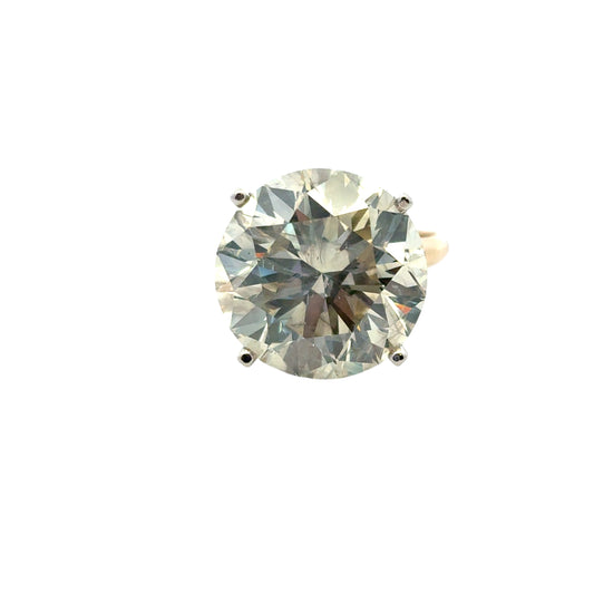 14k Yellow Gold Solitaire Engagement Ring Set with a 15.30ct Round Brilliant Diamond