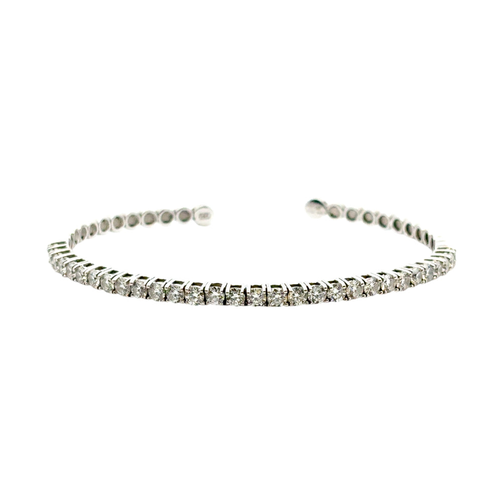 14k White Gold 3ctw Natural Round Diamond Bangle Bracelet