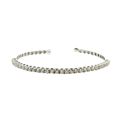 14k White Gold 3ctw Natural Round Diamond Bangle Bracelet