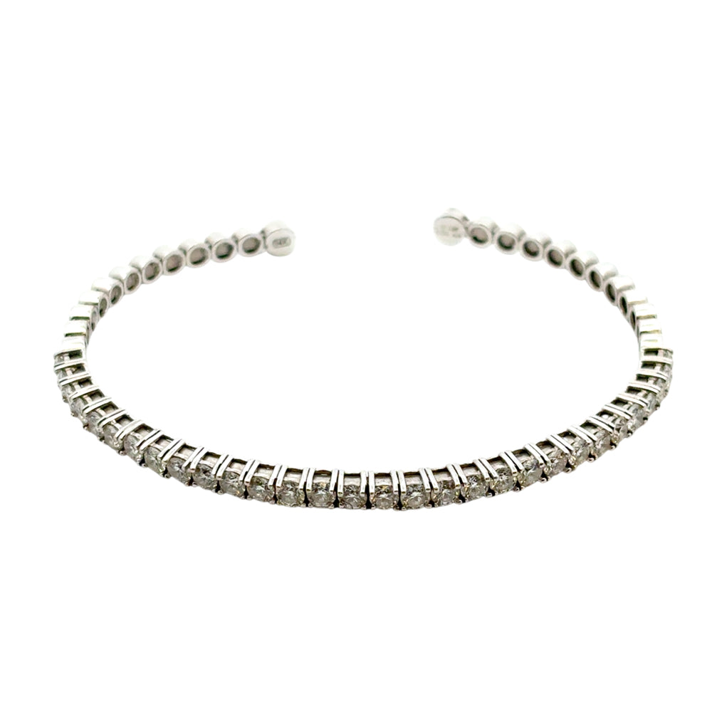 14k White Gold 3ctw Natural Round Diamond Bangle Bracelet