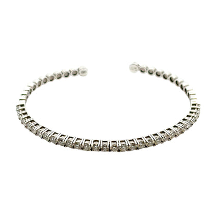 14k White Gold 3ctw Natural Round Diamond Bangle Bracelet