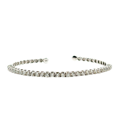 14k White Gold 3ctw Natural Round Diamond Bangle Bracelet