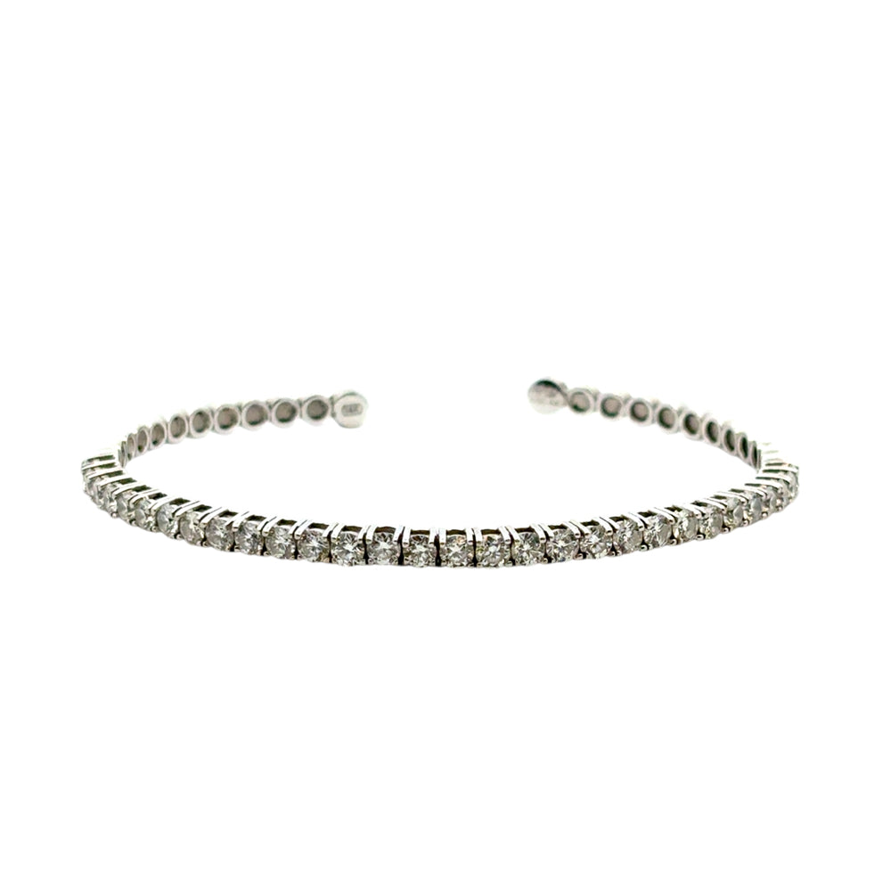14k White Gold 3ctw Natural Round Diamond Bangle Bracelet