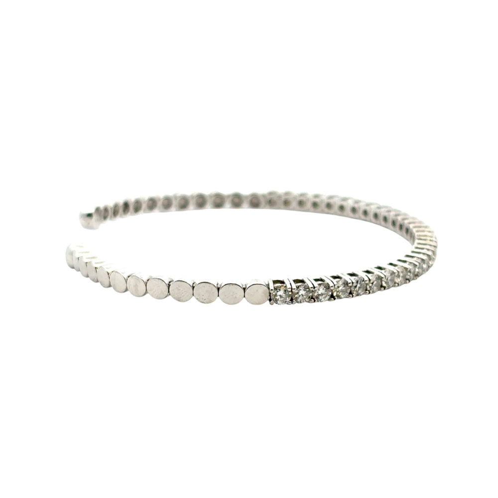 14k White Gold 3ctw Natural Round Diamond Bangle Bracelet