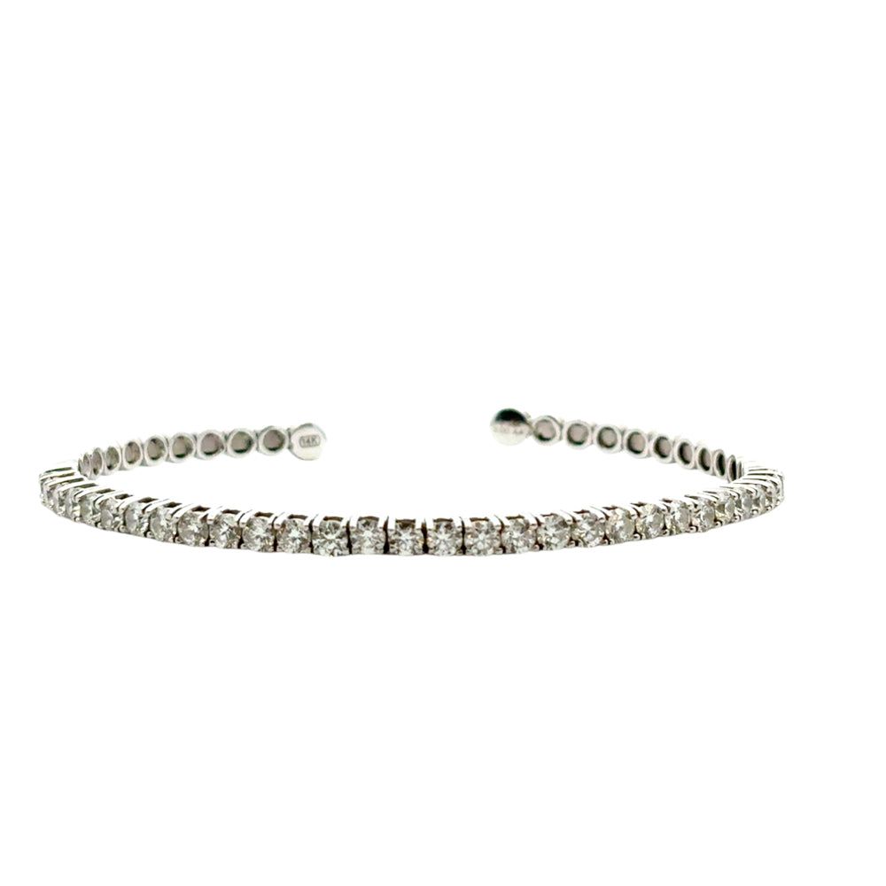 14k White Gold 3ctw Natural Round Diamond Bangle Bracelet