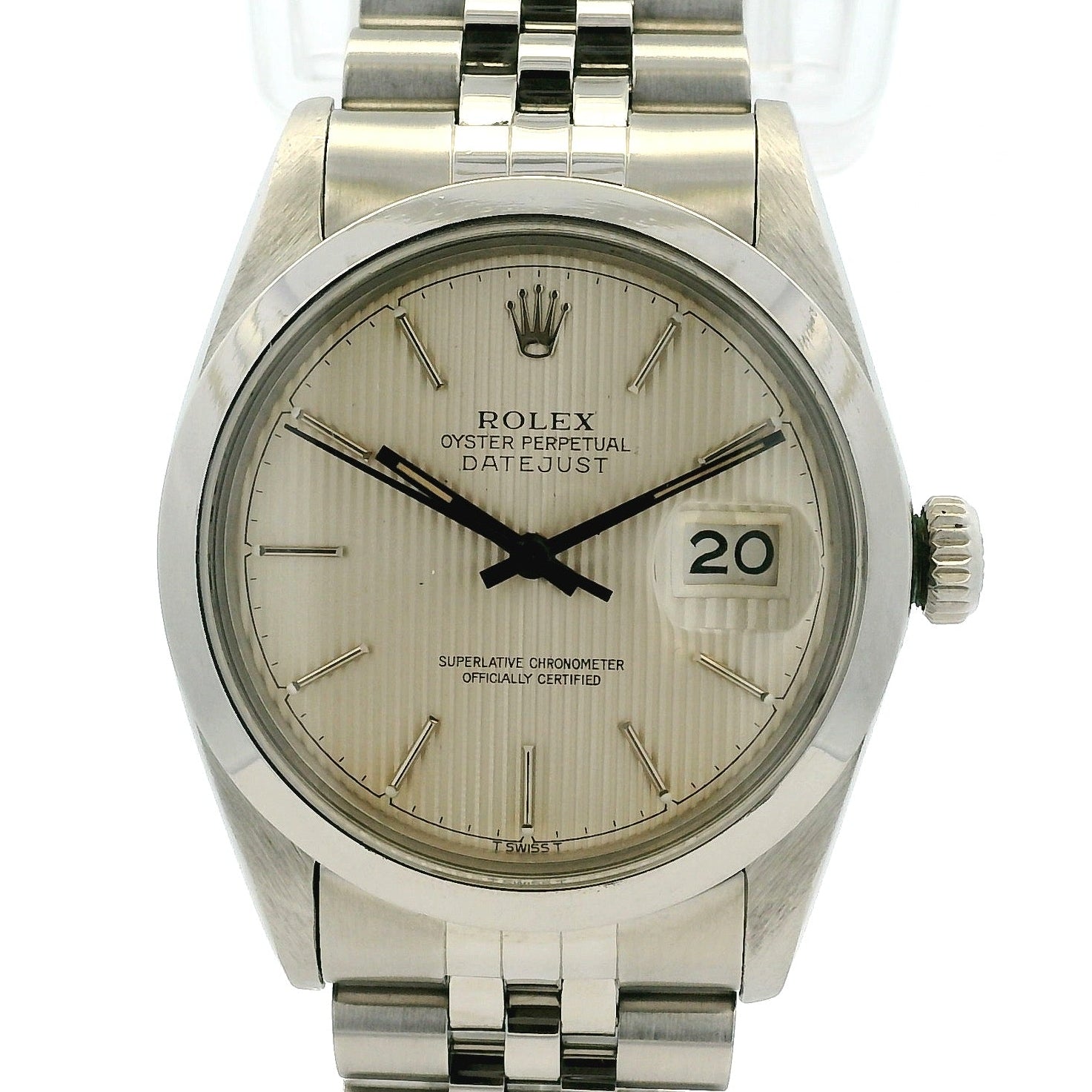 Rolex 16000 Datejust Stainless Steel Silver Tapestry Dial Watch