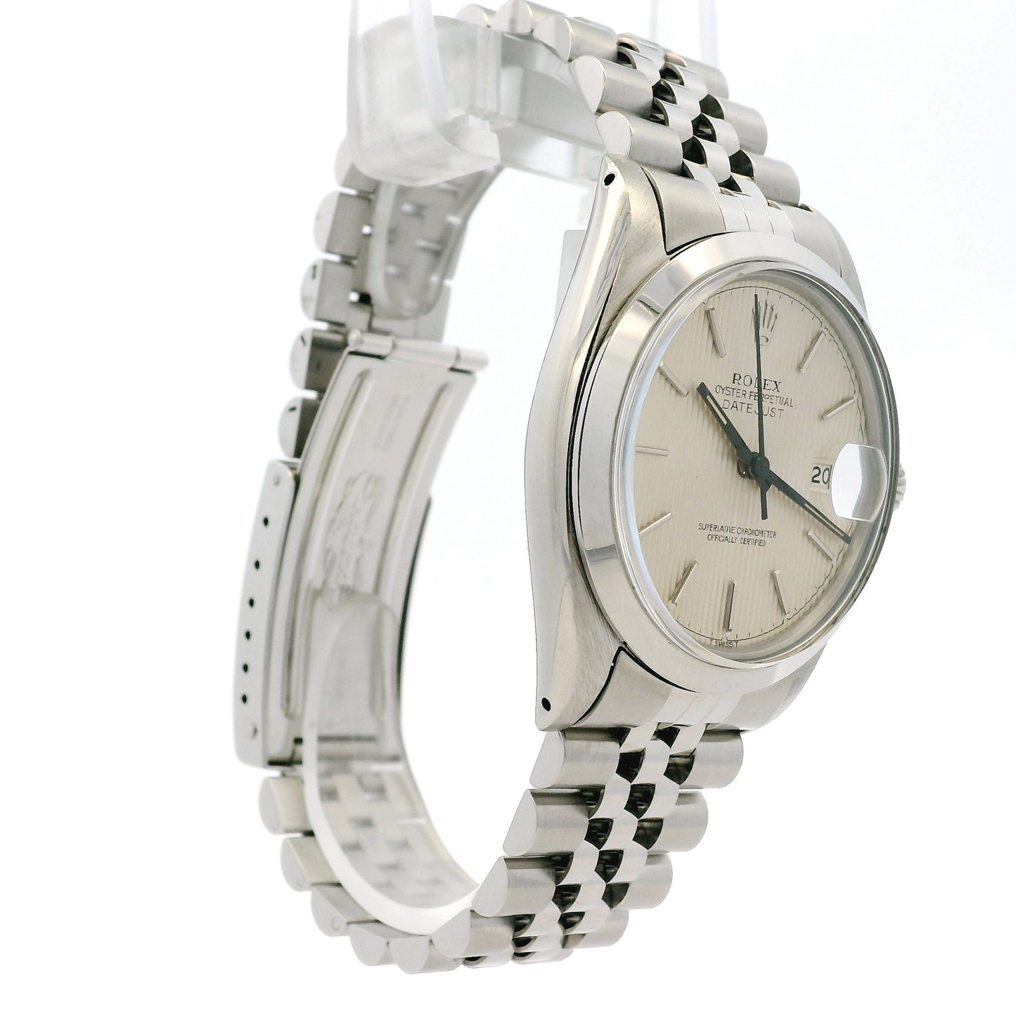 Rolex 16000 Datejust Stainless Steel Silver Tapestry Dial Watch