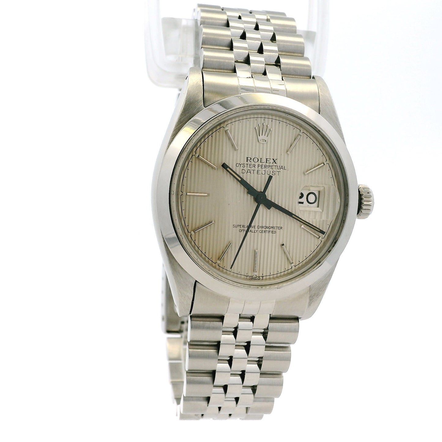 Rolex 16000 Datejust Stainless Steel Silver Tapestry Dial Watch