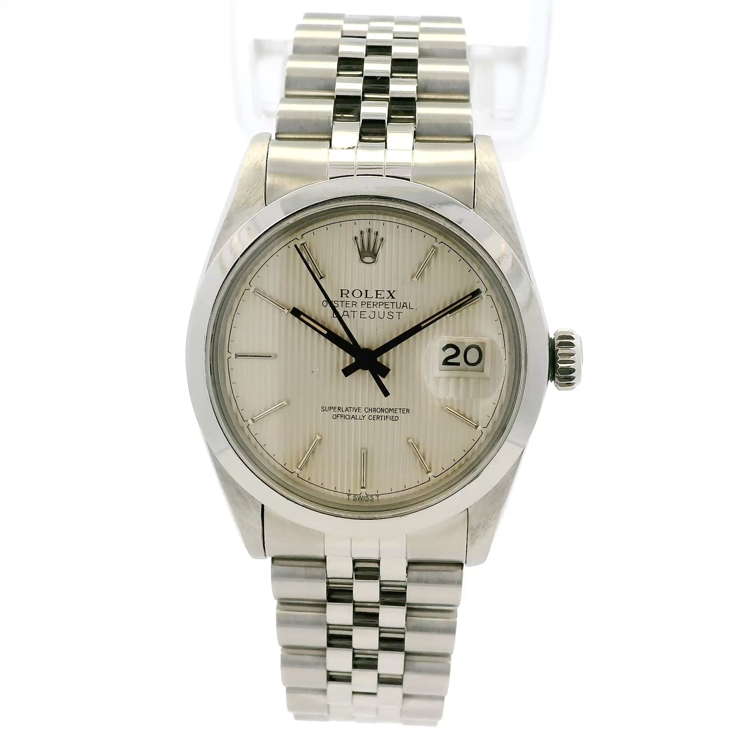 Rolex 16000 Datejust Stainless Steel Silver Tapestry Dial Watch